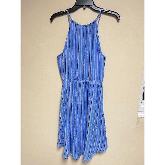 Collective Concepts Womens Halter Neck Romper Blue Striped Sz M - Picture 1 of 4